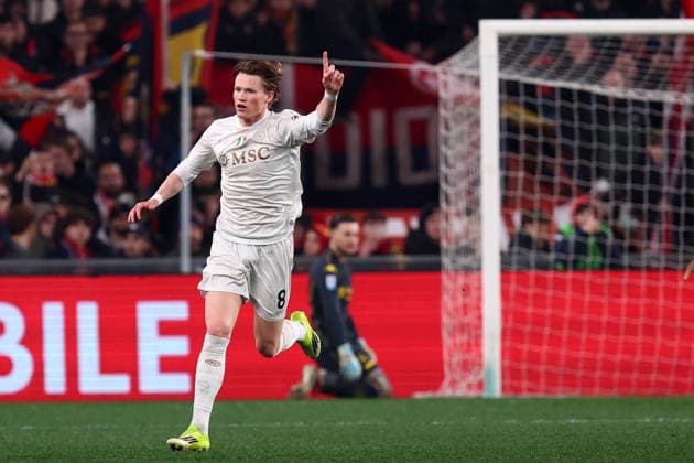 Scott McTominay (Ssc Napoli) celebrates after scoring his team s second goal, Serie A, Genoa CFC v SSC Napoli , Stadio Luigi Ferraris, February 7, 2026, Genova, Italy.