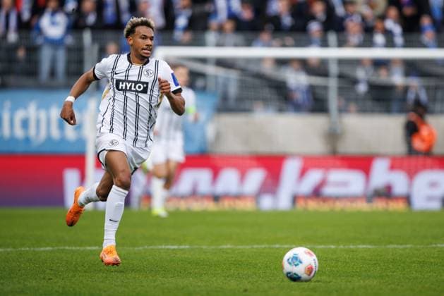 Bambase Conte SV 07 Elversberg with ball, SV Elversberg vs Hertha BSC Berlin, Football, 2 Bundesliga, 21 Matchday, Season 2025 2026, 07 02 2026 DFB regulations prohibit any use of photographs as image sequences and or quasi video SV Elversberg vs Hertha BSC Berlin, Football, 2 Bundesliga, 21 Matchday, Season 2025 2026, 07 02 2026 Copyright: xEibner-Pressefoto AlexanderxNeisx EP_ANS
