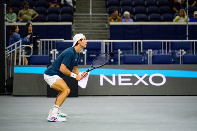 February 7, 2026, Frisco, Texas, USA: 7th seed TRISTAN BOYER during the first match of the Dallas Open qualifying session. Tristan Boyer beat Alex Finkelstein 6:4 and 6:2. Frisco USA - ZUMAm348 20260207_znp_m348_010 Copyright: xLuisxRevillaxMatax