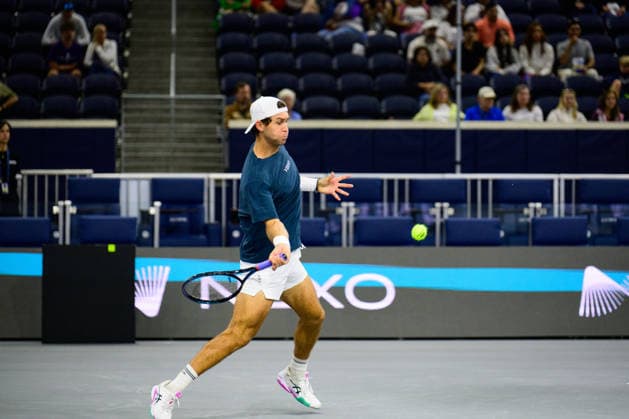 February 7, 2026, Frisco, Texas, USA: 7th seed TRISTAN BOYER during the first match of the Dallas Open qualifying session. Tristan Boyer beat Alex Finkelstein 6:4 and 6:2. Frisco USA - ZUMAm348 20260207_znp_m348_011 Copyright: xLuisxRevillaxMatax