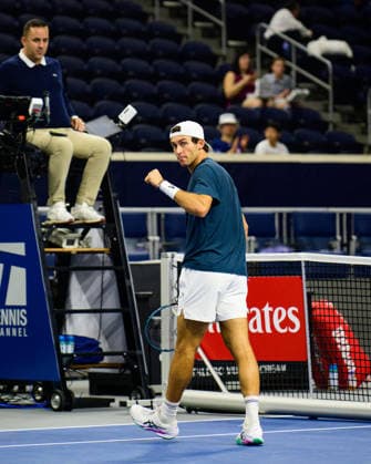 February 7, 2026, Frisco, Texas, USA: 7th seed TRISTAN BOYER celebrates scoring a point during the first match of the Dallas Open qualifying session. Tristan Boyer beat Alex Finkelstein 6:4 and 6:2. Frisco USA - ZUMAm348 20260207_znp_m348_012 Copyright: xLuisxRevillaxMatax