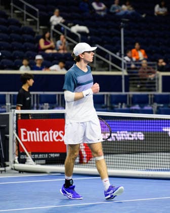 February 7, 2026, Frisco, Texas, USA: Southern Methodist University men s tennis player ALEX FINKELSTEIN celebrates scoring a point during the first match of the Dallas Open qualifying session. Tristan Boyer beat Alex Finkelstein 6:4 and 6:2. Frisco USA - ZUMAm348 20260207_znp_m348_014 Copyright: xLuisxRevillaxMatax