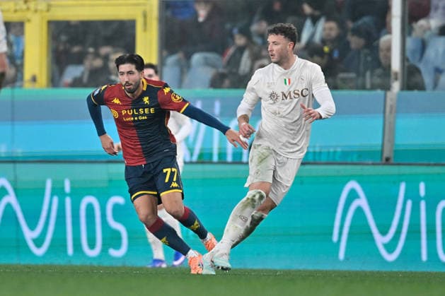 Mikael Ellertsson (Genoa CFC) - Amir Kadri Rrahmani (SSC Napoli) during Genoa CFC vs SSC Napoli, Italian soccer Serie A match in Genoa, Italy, February 07 2026  Copyright: xDaniloxVigo IPAxSportx xipa-agency.netx xx IPA_71085112 IPA_Agency_IPA71085112