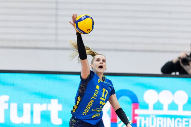 1 Volleyball Bundesliga Women Schwarz Weiss Erfurt vs SSC Palmberg Schwerin Erfurt 07 02 2026 Annegret Hölzig 11 SSC Palmberg Schwerin 1 Volleyball Bundesliga Women Schwarz Weiss Erfurt vs SSC Palmberg Schwerin Riethsporthalle Erfurt 07 02 2026 Copyright: xBEAUTIFULxSPORTS Duehringx