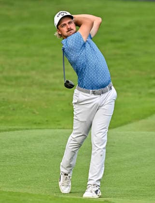 QATAR MASTERS 2026- THIRD ROUND David Micheluzzi of Australia plays his approach shot on the 18th hole during the third round of the Qatar Masters 2026 golf tournament at the Doha Golf Club in Doha, Qatar, on February 7, 2026 DOHA Qatar Copyright: xNOUSHADx