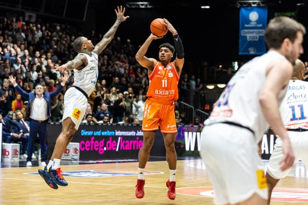 GER, easy Credit Basketball Bundesliga, Niners Chemnitz Syntainics MBC 07 02 2026, Messe, Chemnitz, GER, easy Credit Basketball Bundesliga, Niners Chemnitz Syntainics MBC Kostja Mushidi Niners Chemnitz, 11 Foto Alexander Trienitz Chemnitz Messe Sachsen Germany