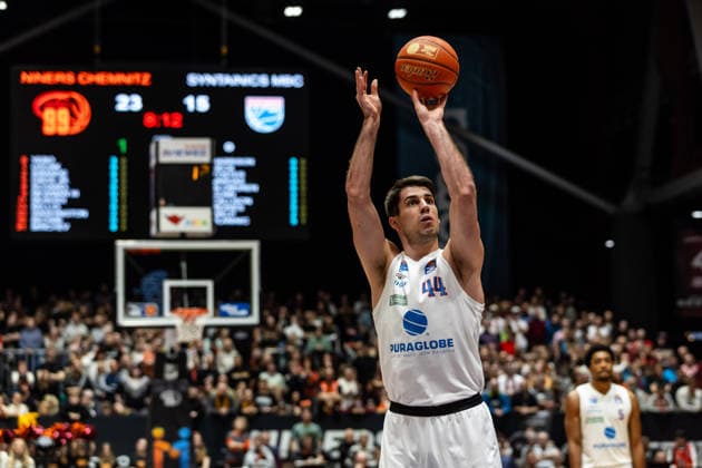 GER, easy Credit Basketball Bundesliga, Niners Chemnitz Syntainics MBC 07 02 2026, Messe, Chemnitz, GER, easy Credit Basketball Bundesliga, Niners Chemnitz Syntainics MBC Jure Planinic Syntainics MBC, 44 at a free throw Photo Alexander Trienitz Chemnitz Messe Sachsen Germany