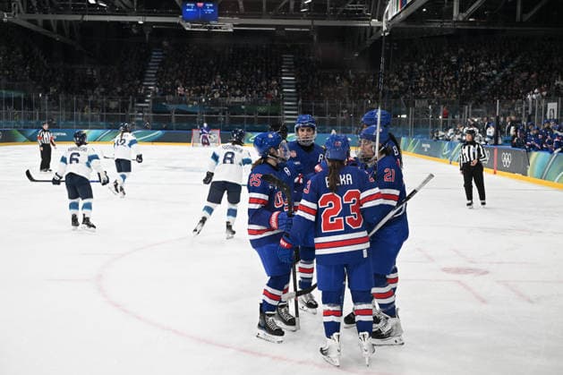 February 7, 2026, Milano, Lombardia, Italy: Player from Usa exults during the Winter Olympic Games, Olympische Spiele, Olympia, OS Milano Cortina 2026, at the Milano Rho Ice hockey, Eishockey Arena, on February 7, 2026 in Milano, Italy Milano Italy - ZUMAm345 20260207_oly_m345_118 Copyright: xFedericoxManonix