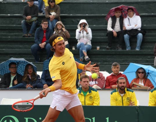 DAVIS CUP ECUADOR VS AUSTRALIA Quito, Saturday, February 7, 2026 Davis Cup, first qualifying round between Ecuador vs Australia, at the Quito Tenis Golf Club Alvaro Guillen ECU vs Rinky Hijikata BRA Photos API Rolando Enriquez Quito Pichincha Ecuador Copyright: xROLANDOxENRIQUEZx