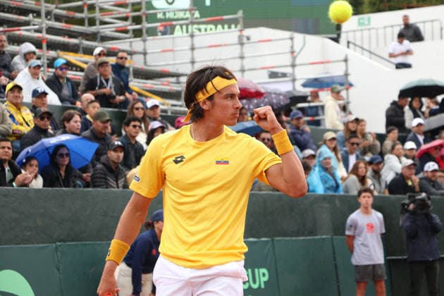 DAVIS CUP ECUADOR VS AUSTRALIA Quito, Saturday, February 7, 2026 Davis Cup, first qualifying round between Ecuador vs Australia, at the Quito Tenis Golf Club Alvaro Guillen ECU vs Rinky Hijikata BRA Photos API Rolando Enriquez Quito Pichincha Ecuador Copyright: xROLANDOxENRIQUEZx