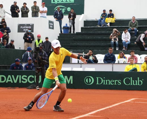 DAVIS CUP ECUADOR VS AUSTRALIA Quito, Saturday, February 7, 2026 Davis Cup, first qualifying round between Ecuador vs Australia, at the Quito Tenis Golf Club Alvaro Guillen ECU vs Rinky Hijikata BRA Photos API Rolando Enriquez Quito Pichincha Ecuador Copyright: xROLANDOxENRIQUEZx