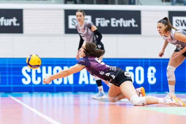 1 Volleyball Bundesliga Women Schwarz Weiss Erfurt vs SSC Palmberg Schwerin Erfurt 07 02 2026 Mia Anna Stauß 55 Schwarz Weiss Erfurt 1 Volleyball Bundesliga Women Schwarz Weiss Erfurt vs SSC Palmberg Schwerin Riethsporthalle Erfurt 07 02 2026 Copyright: xBEAUTIFULxSPORTS Duehringx