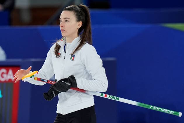 Italy s Stefania Constantini and Amos Mosaner during curling mixed doubles round robin Italy and Sweden at the Cortina Curling Olympic Stadium at the Milano Cortina 2026 Winter Olympics, in Cortina (Italy) February 7, 2026 (Spada LaPresse)  Copyright: xSpada LaPressex