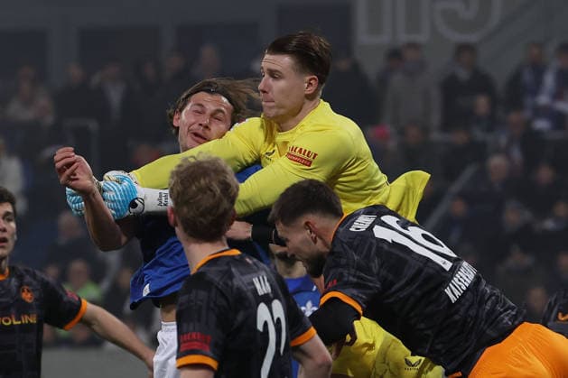 FBL Germany 2 Bundesliga SV Darmstadt 98 1 FC Kaiserslautern Fynn Luca Lakenmacher SV Darmstadt 98 , Goalkeeper Julian Krahl 1 FC Kaiserslautern battles for the Ball during the 2 Bundesliga 2025 26 match between SV Darmstadt 98 and 1 FC Kaiserslautern at Merckstadion am Böllenfalltor on 7 February 2026 in Darmstadt, Germany DFL DFB REGULATIONS PROHIBIT ANY USE OF PHOTOGRAPHS as IMAGE SEQUENCES and or QUASI VIDEO Copyright: JoaquimxFerreira