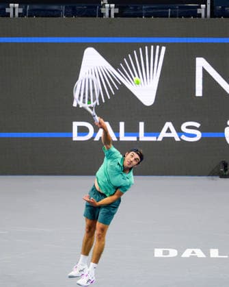 February 7, 2026, Frisco, Texas, USA: ZACHARY SVADJA during his match against Georgi Georgiev during the Dallas Open qualifying session. Zachary Svadja defeated Georgi Georgiev 6:3, and 6:2. Frisco USA - ZUMAm348 20260207_znp_m348_022 Copyright: xLuisxRevillaxMatax