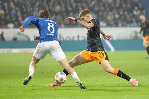 07 02 2026, xrekx, Fußball 2 Bundesliga, SV Darmstadt 98 1 FC Kaiserslautern v l Luca Marseiler SV Darmstadt 98 Paul Joly 1 FC Kaiserslautern Zweikampf, Aktion, action, battle for the ball DFL DFB REGULATIONS PROHIBIT ANY USE OF PHOTOGRAPHS as IMAGE SEQUENCES and or QUASI VIDEO Darmstadt