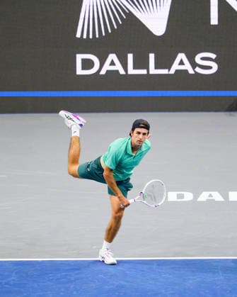 February 7, 2026, Frisco, Texas, USA: ZACHARY SVADJA during his match against Georgi Georgiev during the Dallas Open qualifying session. Zachary Svadja defeated Georgi Georgiev 6:3, and 6:2. Frisco USA - ZUMAm348 20260207_znp_m348_024 Copyright: xLuisxRevillaxMatax
