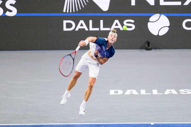 February 7, 2026, Frisco, Texas, USA: GEORGI GEORGIEV during his match against Zachary Svadja during the Dallas Open qualifying session. Zachary Svadja defeated Georgi Georgiev 6:3, and 6:2. Frisco USA - ZUMAm348 20260207_znp_m348_028 Copyright: xLuisxRevillaxMatax