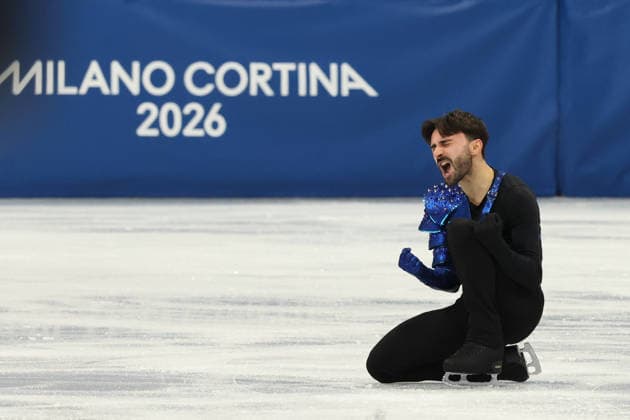February 7, 2026, Milan, Lombardy, Italy: KEVIN AYMOZ of France reacts to his performance in the Men s Single Short Program of the Figure skating, Eiskunstlauf Team Event at the Milano Cortina 2026 Winter Olympic Games, Olympische Spiele, Olympia, OS Milan Italy - ZUMAc179 20260207_oly_c179_015 Copyright: xMickaelxChavetx