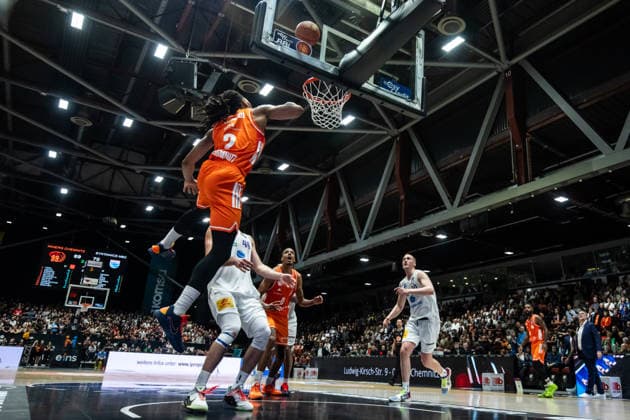 GER, easy Credit Basketball Bundesliga, Niners Chemnitz Syntainics MBC 07 02 2026, Messe, Chemnitz, GER, easy Credit Basketball Bundesliga, Niners Chemnitz Syntainics MBC Nike Sibande Niners Chemnitz, 2 Foto Alexander Trienitz Chemnitz Messe Sachsen Germany