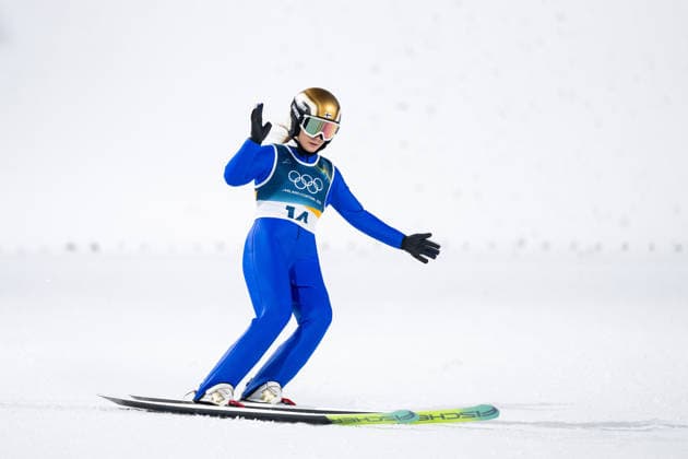 KORHONEN Minja (Finnland) im Ziel, ITA, Olympische Spiele Milano Cortina 2026, Olympia, Skispringen, Normalschanze Einzel Damen, 07.02.2026 ITA, Olympische Spiele Milano Cortina 2026, Olympia, Skispringen, Normalschanze Einzel Damen, 07.02.2026 Predazzo *** KORHONEN Minja Finland at the finish, ITA, Olympic Games Milano Cortina 2026, Olympic Games, Ski jumping, normal hill single women, 07 02 2026 ITA, Olympic Games Milano Cortina 2026, Olympic Games, Ski jumping, normal hill single women, 07 02 2026 Predazzo Copyright: xEibner-Pressefoto Memmlerx EP_MMR