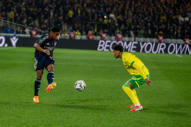FOOTBALL : FC Nantes vs Olympique Lyonnais - Ligue 1 - JournÃ e 21 - 07 02 2026 Endrick (Olympique Lyonnais) face Ã Dehmaine Tabibou (FC Nantes) NantesFrance  Copyright: xEmilienxJousselinx