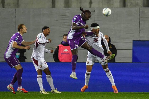header of Bioty Moise Kean (Fiorentina) during ACF Fiorentina vs Torino FC, Italian soccer Serie A match in Florence, Italy, February 07 2026  Copyright: xFabioxFagiolini IPAxSportx xipa-agency.netx xx IPA_71094956 IPA_Agency_IPA71094956