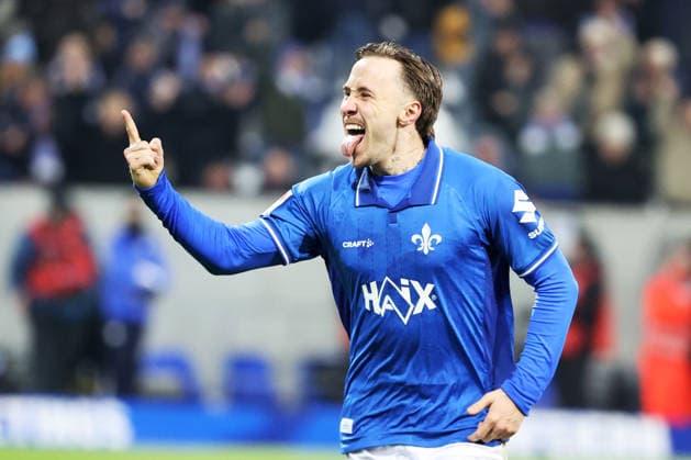 07 02 2026, xtvx, Fußball 2 Bundesliga, SV Darmstadt 98 1 FC Kaiserslautern v l Goal scored, Tor zum 4 0 Luca Marseiler SV Darmstadt 98 Torjubel, Goal celebration, celebrate the goal, celebrates scoring DFL DFB REGULATIONS PROHIBIT ANY USE OF PHOTOGRAPHS as IMAGE SEQUENCES and or QUASI VIDEO Darmstadt