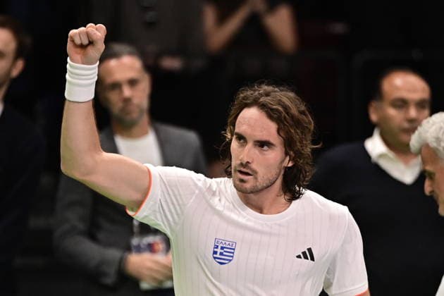 Davis Cup 2026 - Stefanos Tsitsipas of Greece in action against Rodrigo Pacheco Mendez of Mexico during the Davis Cup World Group 1st Round tennis match between Greece and Mexico held in Taekwondo Faliro Olympic Center, Athens, Greece, 7 February 2026. IMAGO ONE INCH PRODUCTIONS ATHENS Greece Copyright: xONExINCHxPRODUCTIONSx 6842424