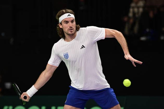 Davis Cup 2026 - Stefanos Tsitsipas of Greece in action against Rodrigo Pacheco Mendez of Mexico during the Davis Cup World Group 1st Round tennis match between Greece and Mexico held in Taekwondo Faliro Olympic Center, Athens, Greece, 7 February 2026. IMAGO ONE INCH PRODUCTIONS ATHENS Greece Copyright: xONExINCHxPRODUCTIONSx 6842282