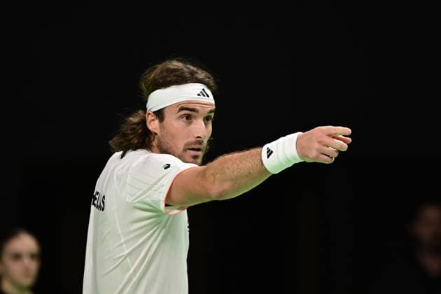 Davis Cup 2026 - Stefanos Tsitsipas of Greece in action against Rodrigo Pacheco Mendez of Mexico during the Davis Cup World Group 1st Round tennis match between Greece and Mexico held in Taekwondo Faliro Olympic Center, Athens, Greece, 7 February 2026. IMAGO ONE INCH PRODUCTIONS ATHENS Greece Copyright: xONExINCHxPRODUCTIONSx 6842301
