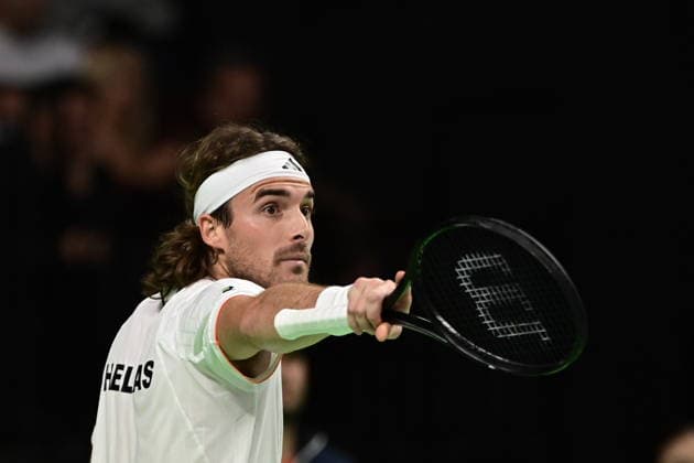 Davis Cup 2026 - Stefanos Tsitsipas of Greece in action against Rodrigo Pacheco Mendez of Mexico during the Davis Cup World Group 1st Round tennis match between Greece and Mexico held in Taekwondo Faliro Olympic Center, Athens, Greece, 7 February 2026. IMAGO ONE INCH PRODUCTIONS ATHENS Greece Copyright: xONExINCHxPRODUCTIONSx 6842302