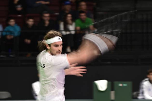 Davis Cup 2026 - Stefanos Tsitsipas of Greece in action against Rodrigo Pacheco Mendez of Mexico during the Davis Cup World Group 1st Round tennis match between Greece and Mexico held in Taekwondo Faliro Olympic Center, Athens, Greece, 7 February 2026. IMAGO ONE INCH PRODUCTIONS ATHENS Greece Copyright: xONExINCHxPRODUCTIONSx 6842308