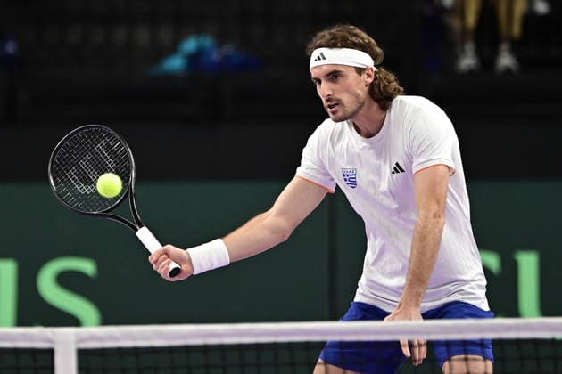 Davis Cup 2026 - Stefanos Tsitsipas of Greece in action against Rodrigo Pacheco Mendez of Mexico during the Davis Cup World Group 1st Round tennis match between Greece and Mexico held in Taekwondo Faliro Olympic Center, Athens, Greece, 7 February 2026. IMAGO ONE INCH PRODUCTIONS ATHENS Greece Copyright: xONExINCHxPRODUCTIONSx 6842115