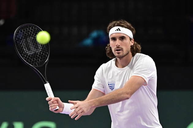 Davis Cup 2026 - Stefanos Tsitsipas of Greece in action against Rodrigo Pacheco Mendez of Mexico during the Davis Cup World Group 1st Round tennis match between Greece and Mexico held in Taekwondo Faliro Olympic Center, Athens, Greece, 7 February 2026. IMAGO ONE INCH PRODUCTIONS ATHENS Greece Copyright: xONExINCHxPRODUCTIONSx 6842125