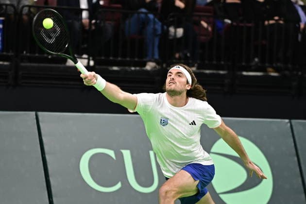 Davis Cup 2026 - Stefanos Tsitsipas of Greece in action against Rodrigo Pacheco Mendez of Mexico during the Davis Cup World Group 1st Round tennis match between Greece and Mexico held in Taekwondo Faliro Olympic Center, Athens, Greece, 7 February 2026. IMAGO ONE INCH PRODUCTIONS ATHENS Greece Copyright: xONExINCHxPRODUCTIONSx 6842147