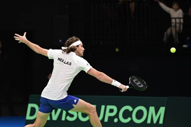 Davis Cup 2026 - Stefanos Tsitsipas of Greece in action against Rodrigo Pacheco Mendez of Mexico during the Davis Cup World Group 1st Round tennis match between Greece and Mexico held in Taekwondo Faliro Olympic Center, Athens, Greece, 7 February 2026. IMAGO ONE INCH PRODUCTIONS ATHENS Greece Copyright: xONExINCHxPRODUCTIONSx 6842148