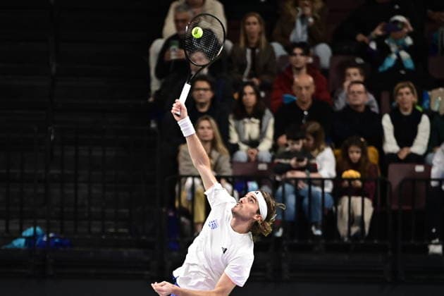 Davis Cup 2026 - Stefanos Tsitsipas of Greece in action against Rodrigo Pacheco Mendez of Mexico during the Davis Cup World Group 1st Round tennis match between Greece and Mexico held in Taekwondo Faliro Olympic Center, Athens, Greece, 7 February 2026. IMAGO ONE INCH PRODUCTIONS ATHENS Greece Copyright: xONExINCHxPRODUCTIONSx 6842150