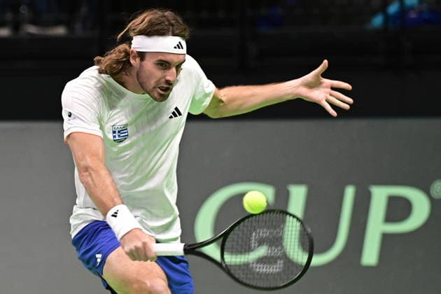 Davis Cup 2026 - Stefanos Tsitsipas of Greece in action against Rodrigo Pacheco Mendez of Mexico during the Davis Cup World Group 1st Round tennis match between Greece and Mexico held in Taekwondo Faliro Olympic Center, Athens, Greece, 7 February 2026. IMAGO ONE INCH PRODUCTIONS ATHENS Greece Copyright: xONExINCHxPRODUCTIONSx 6842212