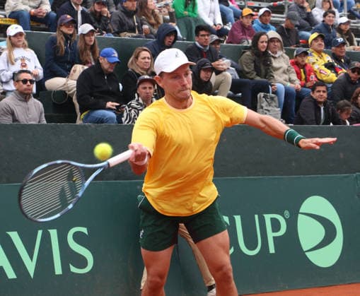 DAVIS CUP ECUADOR VS AUSTRALIA 2 Quito, Saturday, February 7, 2026 Davis Cup, first qualifying round between Ecuador vs Australia, at the Quito Tenis Golf Club AndrÃ s Andrade ECU VS James Duckworth AUS Photos API Rolando Enriquez Quito Pichincha Ecuador Copyright: xROLANDOxENRIQUEZx