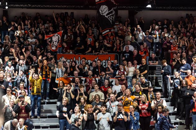 GER, easy Credit Basketball Bundesliga, Niners Chemnitz Syntainics MBC 07 02 2026, Messe, Chemnitz, GER, easy Credit Basketball Bundesliga, Niners Chemnitz Syntainics MBC Fans of the Niners Chemnitz Photo Alexander Trienitz Chemnitz Messe Sachsen Germany