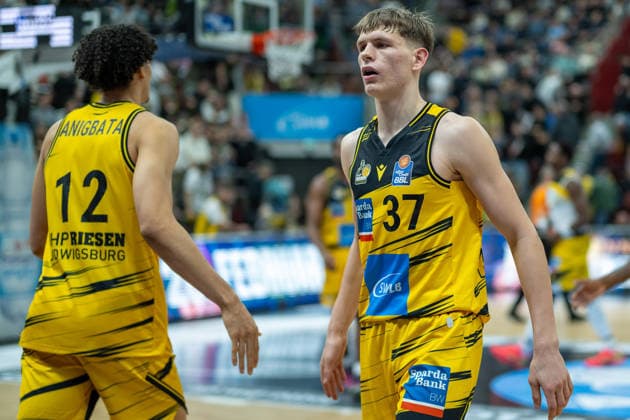 Lenny Anigbata MHP RIESEN Ludwigsburg, 12 and Julis Baumer MHP RIESEN Ludwigsburg, 37 are disappointed, dissatisfied, negative emotions,, GER, MHP Riesen vs BMA365 Bamberg Baskets, Basketball Bundesliga, easycredit BBL, Matchday 19, Season 2025 2026, 07 02 2026, GER, MHP Riesen vs BMA365 Bamberg Baskets, Basketball Bundesliga, easycredit BBL, Matchday 19, Season 2025 2026, 07 02 2026 Ludwigsburg Copyright: xEibner-Pressefoto SaschaxWaltherx EP_EER