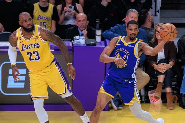 February 7, 2026, Los Angeles, California, USA: DeÃ¢â‚¬â ¢Anthony Melton 8 of the Golden State Warriors passes away from LeBron James 23 of the Los Angeles Lakers during a regular season NBA, Basketball Herren, USA game on Saturday February 7, 2026 at Crypto.com Arena in Los Angeles, California. Lakers defet Warriors, 105-99. JAVIER ROJAS PI Los Angeles USA - ZUMAp124 20260207_zaa_p124_012 Copyright: xJavierxRojasx