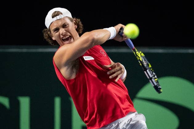 February 7, 2026, Vancouver, Bc, CANADA: Canada s Liam Draxl returns to Brazil s Gustavo Heide during the first set of a Davis Cup Qualifiers tennis singles match in Vancouver, on Saturday, Feb. 7, 2026. TEN Davis Cup Canada Brazil 20260207  - ZUMAc35_ 20260207_zaf_c35_294 Copyright: xEthanxCairnsx