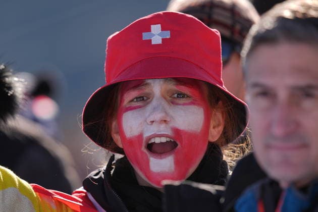 Fans at the finish line of a women s downhill alpine skiing race at the 2026 Winter Olympics in Cortina, Italy, on Saturday, February 8, 2026.  Copyright: xDavidexSpada LaPressex