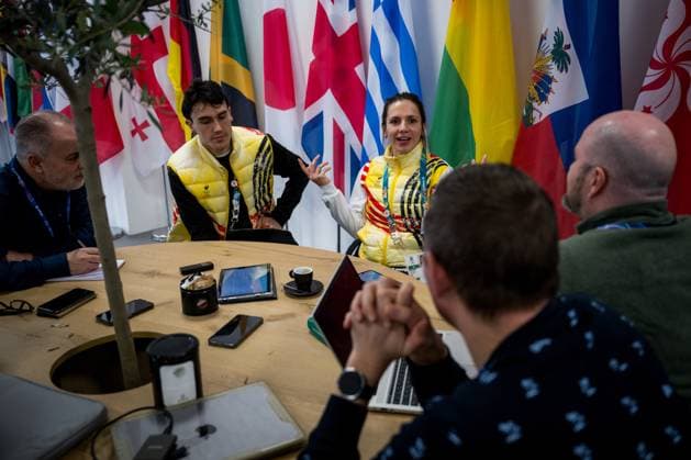 Belgian shorttrack skater Stijn Desmet and Belgian shorttrack skater Hanne Desmet pictured during a press conference, PK, Pressekonferenz at the Milano Cortina 2026 Olympic Winter games, Winterspiele,Spiele, Summer games on Sunday 08 February 2026 in Milan, Italy. The XXV Winter Olympics take place from 6 to 22 February 2026 in Italy. JASPERxJACOBS  x161927231x