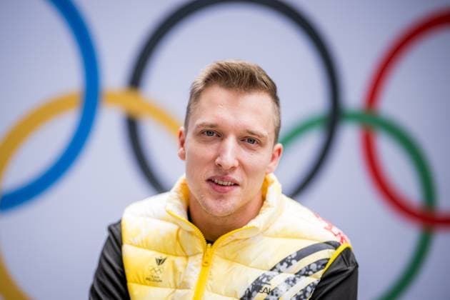 Belgian shorttrack skater Ward Petre pictured during a press conference, PK, Pressekonferenz at the Milano Cortina 2026 Olympic Winter games, Winterspiele,Spiele, Summer games on Sunday 08 February 2026 in Milan, Italy. The XXV Winter Olympics take place from 6 to 22 February 2026 in Italy. JASPERxJACOBS  x161927479x