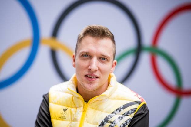 Belgian shorttrack skater Ward Petre pictured during a press conference, PK, Pressekonferenz at the Milano Cortina 2026 Olympic Winter games, Winterspiele,Spiele, Summer games on Sunday 08 February 2026 in Milan, Italy. The XXV Winter Olympics take place from 6 to 22 February 2026 in Italy. JASPERxJACOBS  x161927489x