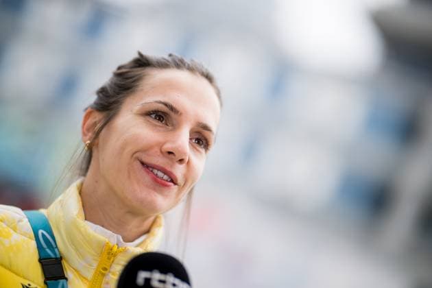 Belgian shorttrack skater Hanne Desmet pictured during a press conference, PK, Pressekonferenz at the Milano Cortina 2026 Olympic Winter games, Winterspiele,Spiele, Summer games on Sunday 08 February 2026 in Milan, Italy. The XXV Winter Olympics take place from 6 to 22 February 2026 in Italy. JASPERxJACOBS  x161928709x