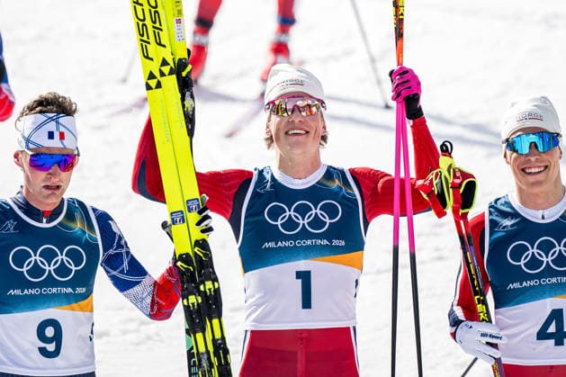 260208 Mathis Desloges of France, Johannes Hosflot Klaebo of Norway and Martin Lowstrom Nyenget of Norway celebrate after the men s 20 km cross-country skiing skiathlon during day 2 of the 2026 Winter Olympics on February 8, 2026 in Val di Fiemme. Photo: Maxim Thore BILDBYRAN kod MT MT0964 skidor cross-country skiing langrenn Olympic Games, Olympische Spiele, Olympia, OS olympics winter olympics os ol olympiska spel vinter-os olympiske leker milano cortina 2026 milan cortina 2026 milano cortina 2026 olympic games milano cortina 2026 winter olympic games milano cortina-os milano cortina-ol vinter-ol 2 bbeng herr skiathlon frankrike norge jubel *** 260208 Mathis Desloges of France, Johannes Hosflot Klaebo of Norway and Martin Lowstrom Nyenget of Norway celebrate after the men s 20 km cross country skiing skiathlon during day 2 of the 2026 Winter Olympics on February 8, 2026 in Val di Fiemme Photo Maxim Thore BILDBYRAN kod MT MT0964 skidor cross country skiing langrenn olympic games olympics winter olympics os ol olympiska spel vinter os olympiske leker milano cortina 2026 milan cortina 2026 milano cortina 2026 olympic games milano cortina 2026 winter olympic games milano cortina os milano cortina ol vinter ol 2 bbeng herr skiathlon frankrike norge jubel  Copyright: MAXIMxTHORE BB260208MT035